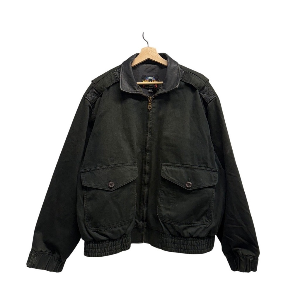 Cooper Vintage Canvas Flight Bomber Jacket Leather Collar Black‎ 2XL Mens